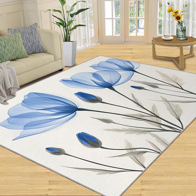 Abstract Low Pile Washable Area Rug β Modern Living Room Decor