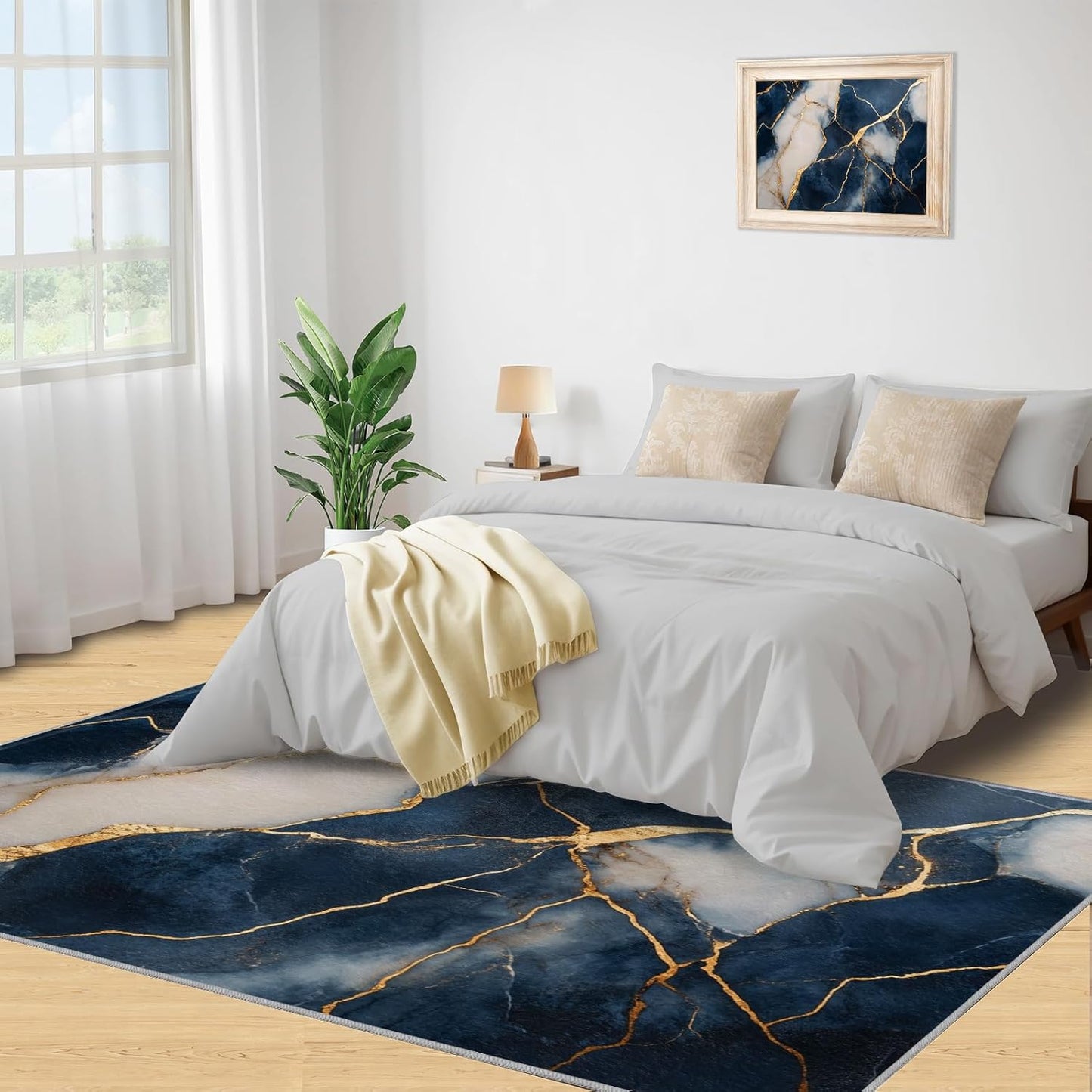 Abstract Low Pile Washable Area Rug – Modern Living Room Decor