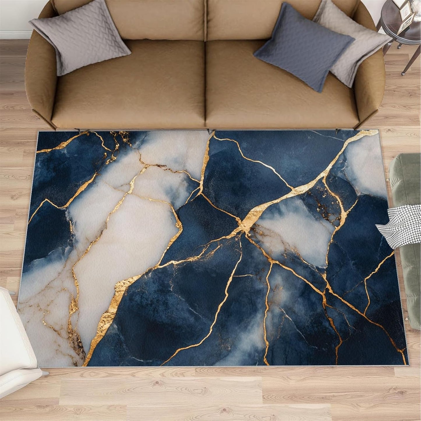Abstract Low Pile Washable Area Rug – Modern Living Room Decor