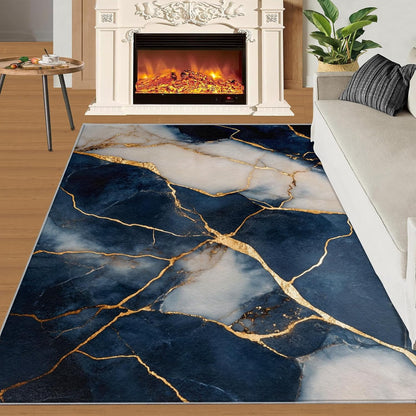 Abstract Low Pile Washable Area Rug – Modern Living Room Decor