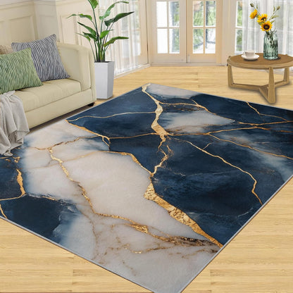 Abstract Low Pile Washable Area Rug – Modern Living Room Decor