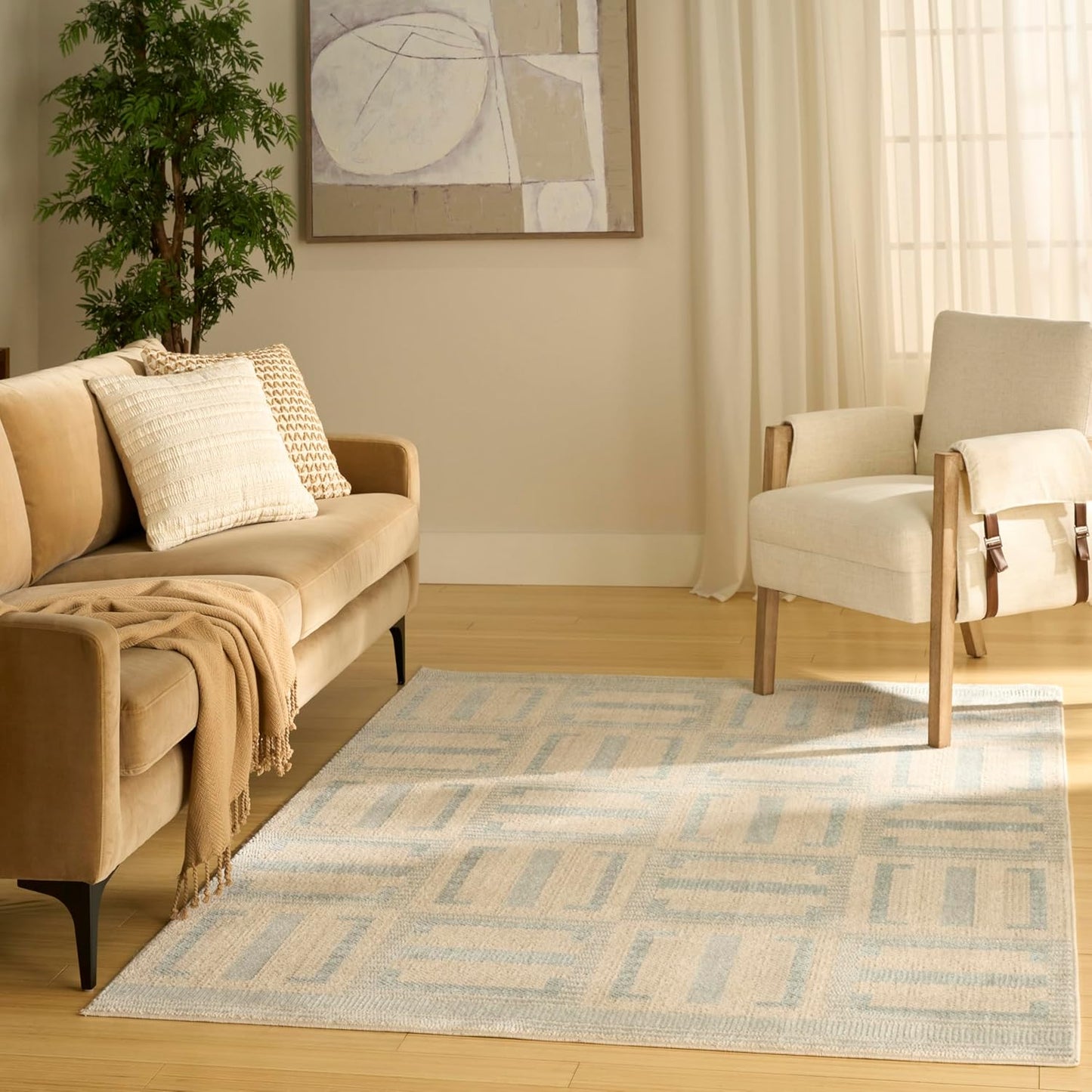 Nordic Ivory Blue Area Rug 🏡 Modern Home Accent