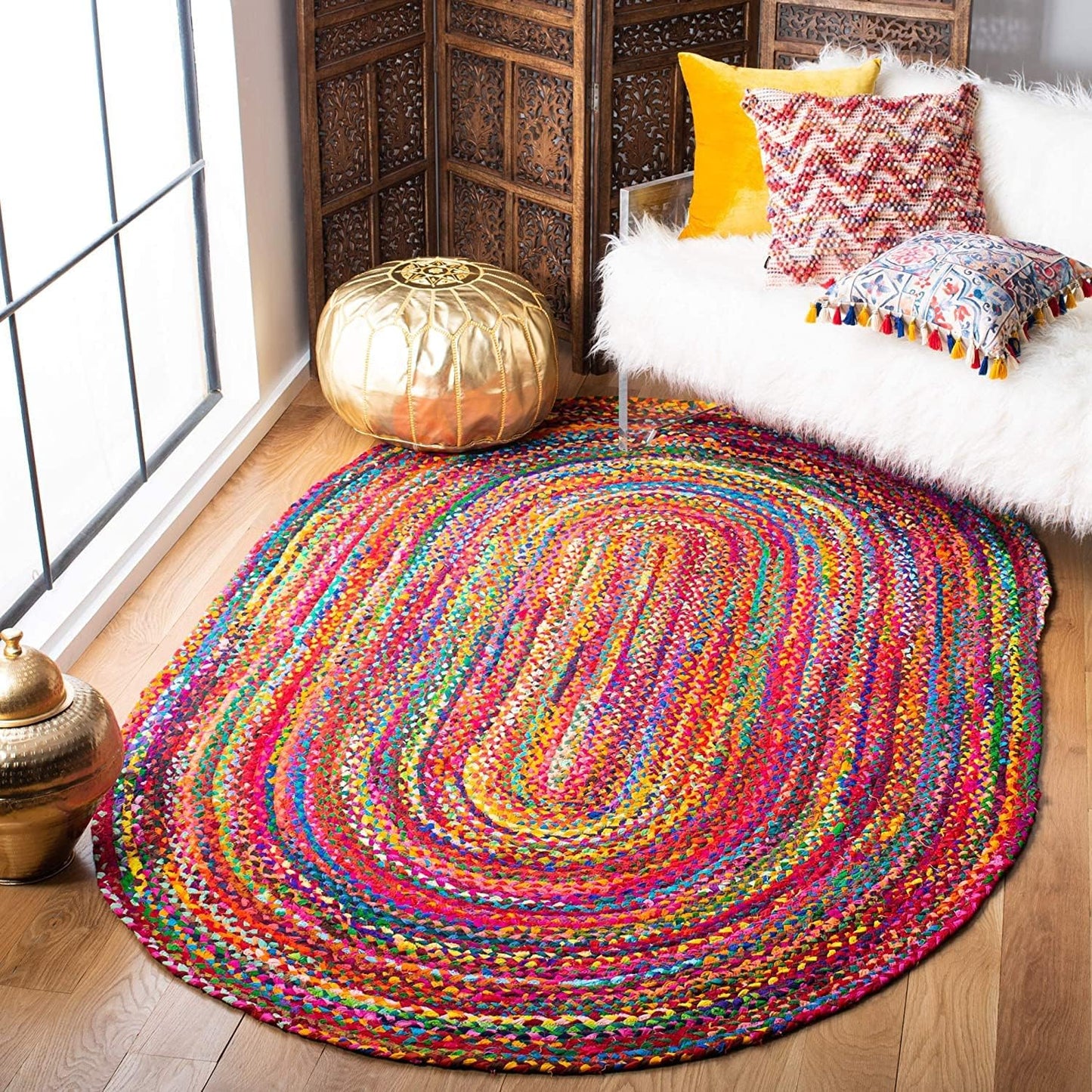 Braided Farmhouse Rug – Multicolor Cozy Floor Mat